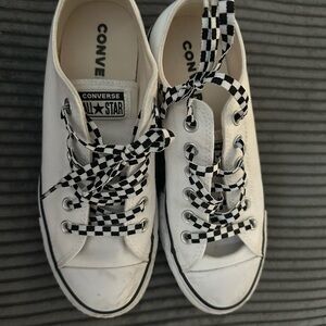 Converse All Star White Sneakers with Checkered Laces platform